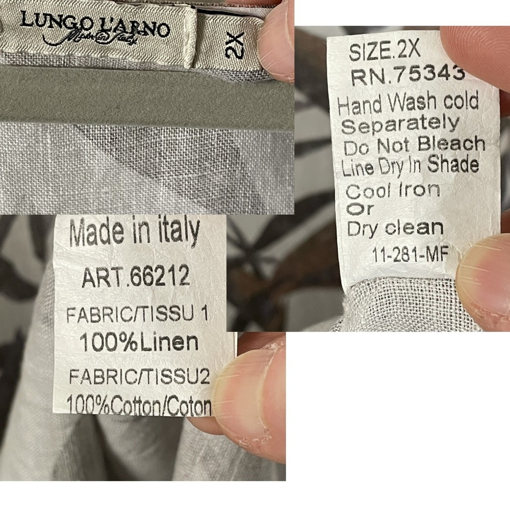 Lungo L'Arno Italy 2X 100% Linen Cotton Tropical Leaf Print Shift Dress Pockets - Picture 10 of 11